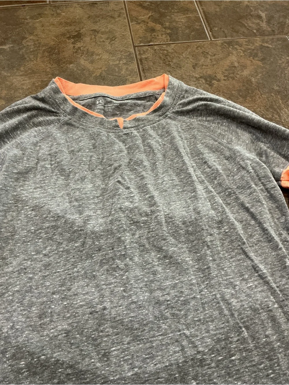 Under Armour loose fit Gray Long Sleeve Shirt with peach Accents - Picture 3 of 5